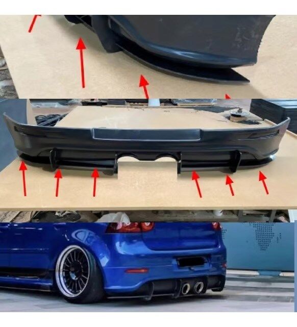 Volkswagen Golf  5 R32 Arka Tampon Splitteri arka difüzör cnc flap seti Parlak Siyah Boyalı