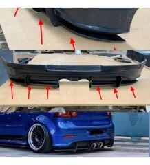 Volkswagen Golf  5 R32 Arka Tampon Splitteri arka difüzör cnc flap seti Parlak Siyah Boyalı