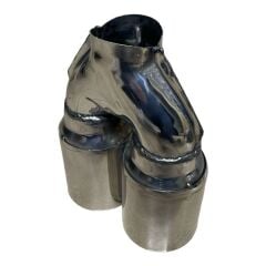 Egzoz Ucu Çift Çıkış 90mm Yuvarlak Düz Ağız, Paslanmaz Krom