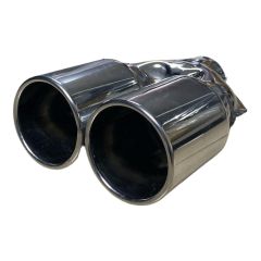 Egzoz Ucu Çift Çıkış 90mm Yuvarlak Düz Ağız, Paslanmaz Krom
