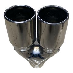 Egzoz Ucu Çift Çıkış 90mm Yuvarlak Düz Ağız, Paslanmaz Krom