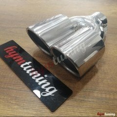 90lık çift çıkış egzoz ucu, kesik ağız, 90mm, Paslanmaz Çelik