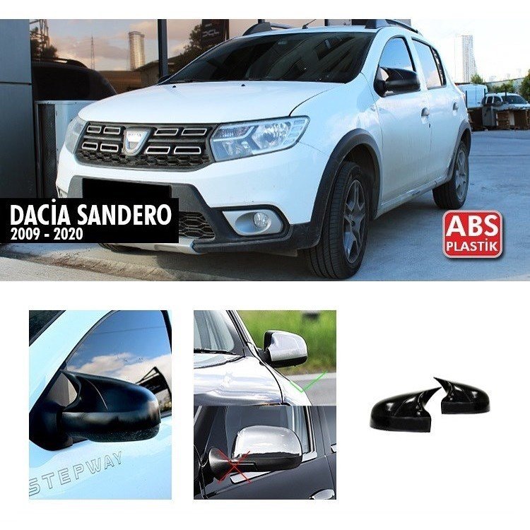Dacia Sandero Stepway Yarasa Ayna Kapak, ABS Plastik, Yapıştırma Piano Black Parlak Siyah