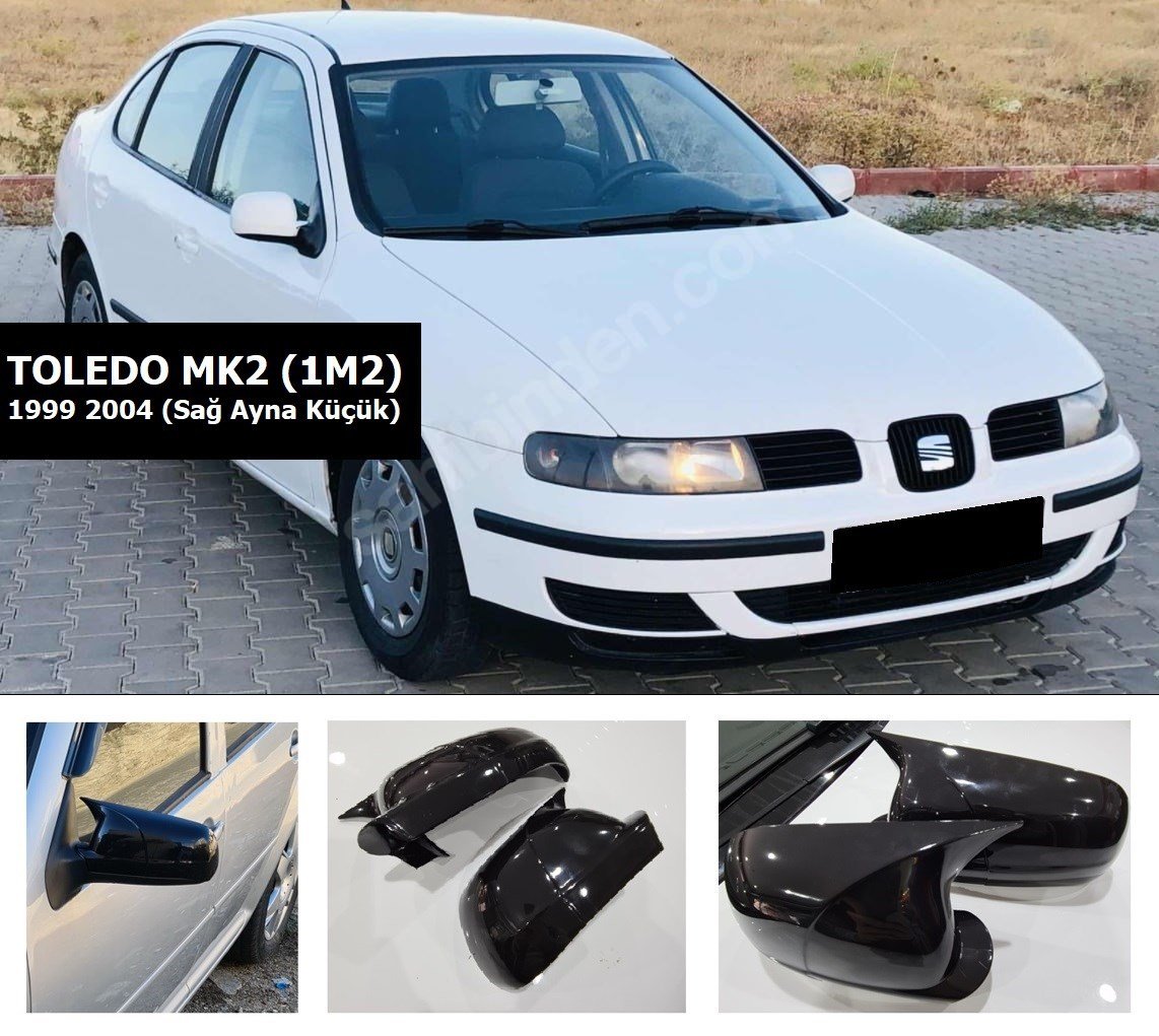 Seat Toledo Mk2 Yarasa Ayna Kapak, Piano Black, Sağ Ayna Küçük, Parlak Siyah ABS Plastik, Yapıştırma