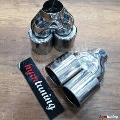 90lık çift çıkış egzoz ucu, düz ağız, 90mm, paslanmaz çelik