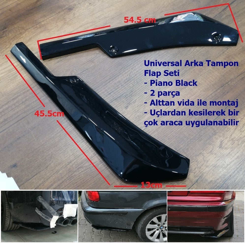 Universal Arka Tampon Flap Seti, Arka Tampon Başlığı, Piano Black, Parlak Siyah, ABS Plastik