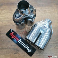 76lık çift çıkış egzoz ucu, düz ağız, 76mm, Paslanmaz Çelik, toplam genişlik 155mm