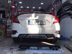 Honda Civic FC5 Turbo Difüzör 2016 2020, Ortası Gri, Sağ Sol 4 Egzoz Çıkışlı, İthal Ürün