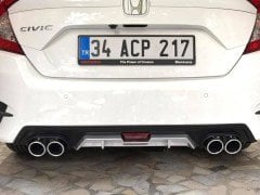 Honda Civic FC5 Turbo Difüzör 2016 2020, Ortası Gri, Sağ Sol 4 Egzoz Çıkışlı, İthal Ürün