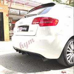 AUDİ A3 8P SOLDAN ÇİFTLİ ÇIKIŞ DİFÜZÖR Parlak Siyah, ABS Plastik