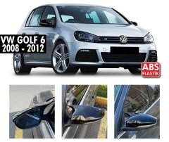 VW Golf 6 Yarasa Ayna Kapağı Piano Black, ABS Plastik, Sağ Sol Takım Parlak Siyah Batman Kapak