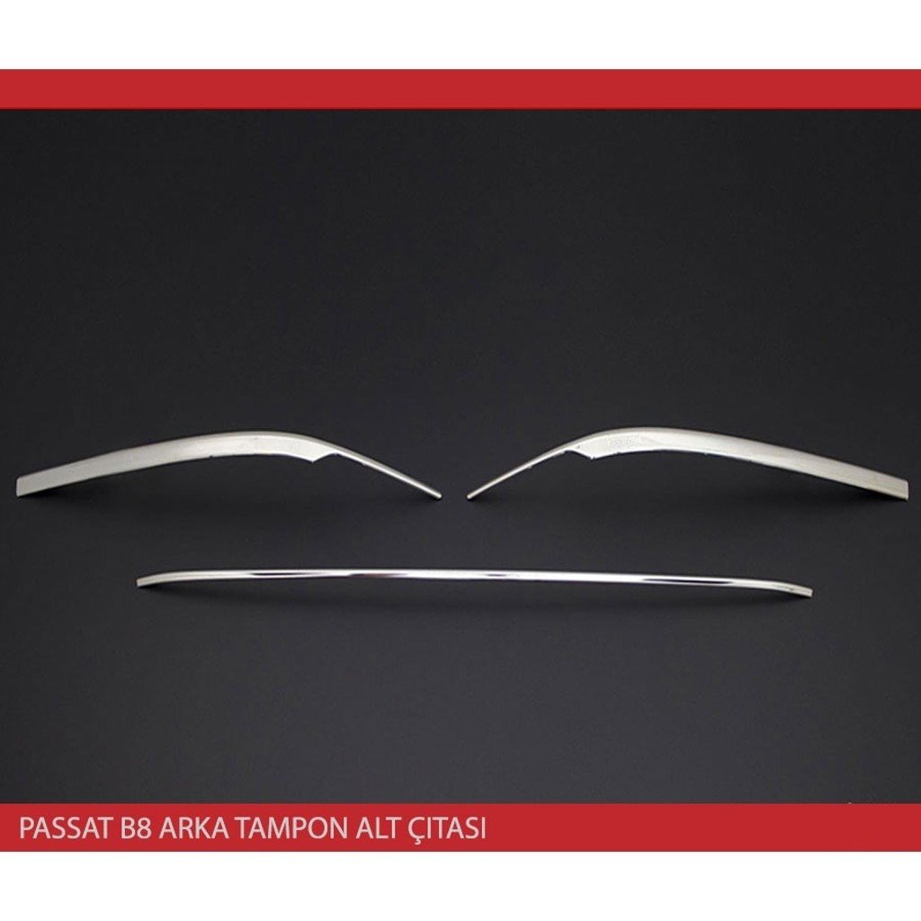 VW Passat B8 Arka Tampon Çıtası, 3 Parça Krom Paslanmaz Çelik 2015 2021