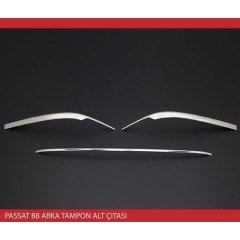 VW Passat B8 Arka Tampon Çıtası, 3 Parça Krom Paslanmaz Çelik 2015 2021