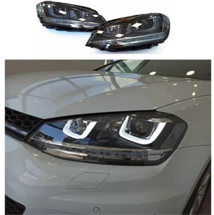 VW GOLF 7 U LED FAR SİLVER HAREKETLİ, R U LED FAR, 2013 2017 UYUMLU, KAYAR SİNYALLİ