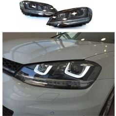 VW GOLF 7 U LED FAR SİLVER HAREKETLİ, R U LED FAR, 2013 2017 UYUMLU, KAYAR SİNYALLİ