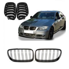E90 M3 Böbrek, Ön Panjur BMW 3 Serisi 2008 - 2011 Çift Tırnak, Piano Black  Sağ Sol Takım