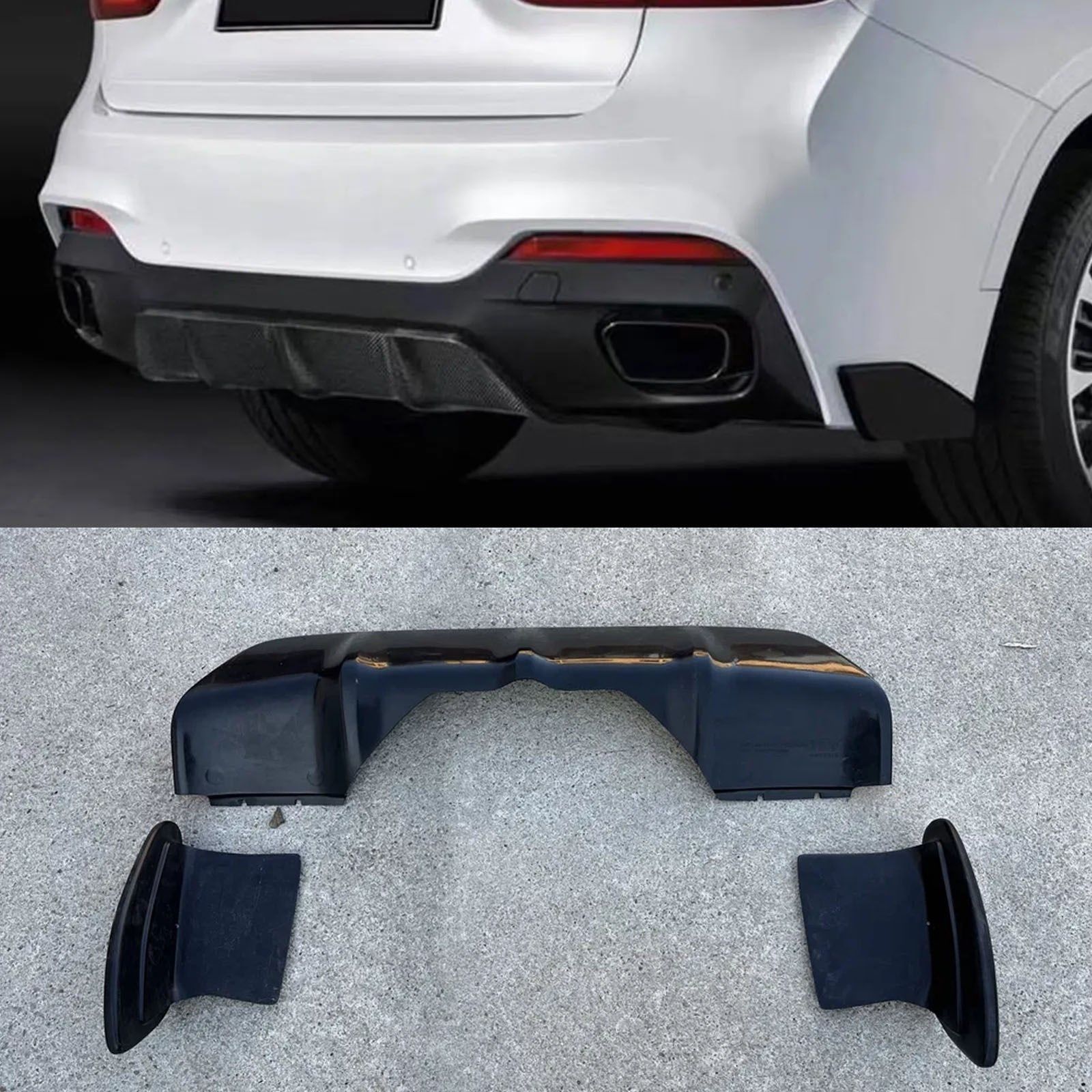 BMW X6 F16 Arka Difüzör + Flap M Tech Uyumlu, Boyasız 3 Parça Arka Tampon Eki