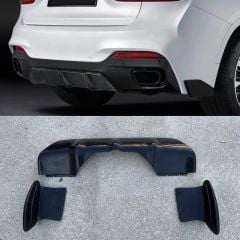 BMW X6 F16 Arka Difüzör + Flap M Tech Uyumlu, Boyasız 3 Parça Arka Tampon Eki