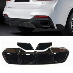 BMW X6 F16 Arka Difüzör + Flap M Tech Uyumlu Piano Black 3 Parça Arka Tampon Eki Parlak Siyah Boyalı