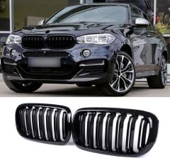BMW X6 F16 ÇİFT ÇİZGİ BÖBREK 2014 2018 PARLAK SİYAH