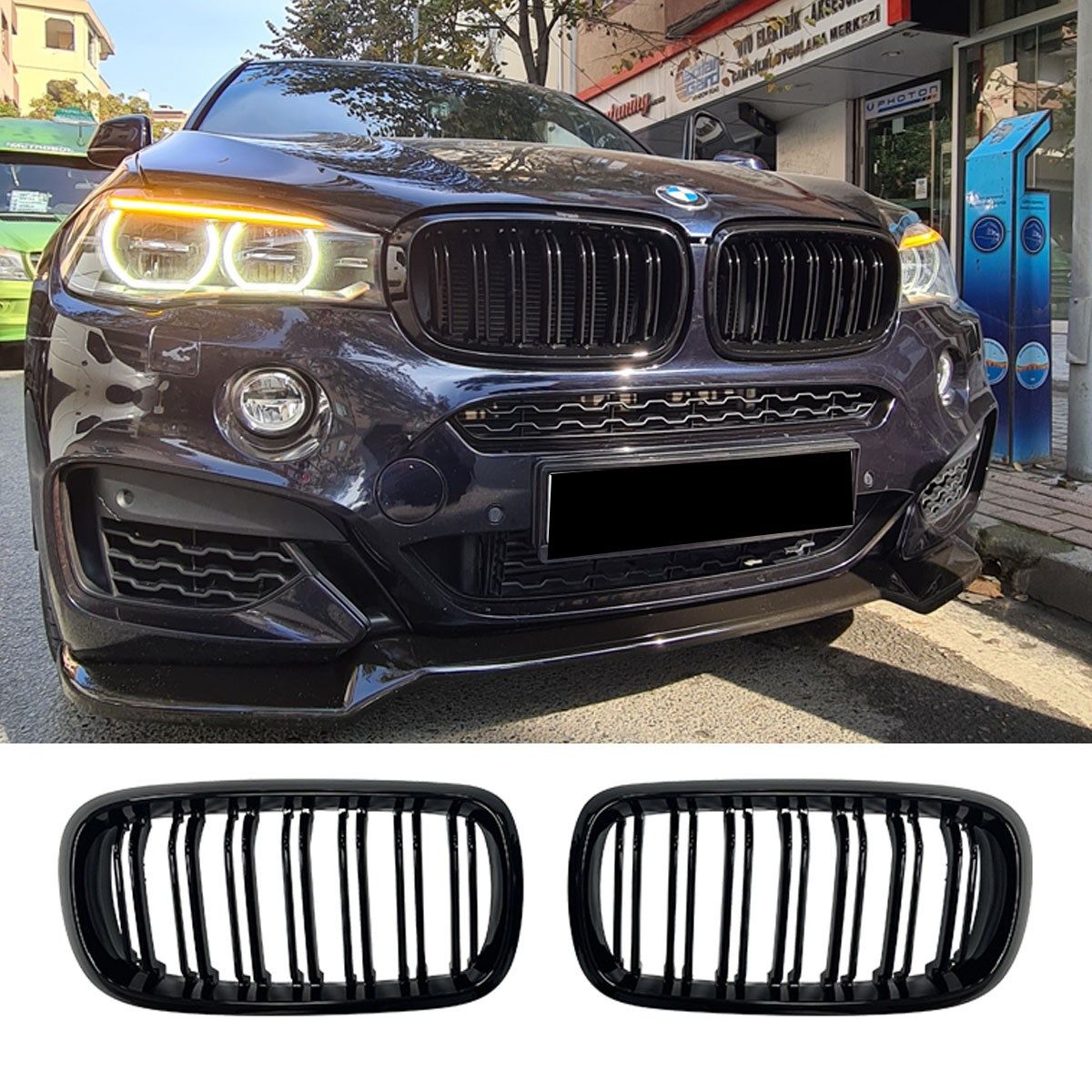 BMW X6 F16 ÇİFT ÇİZGİ BÖBREK 2014 2018 PARLAK SİYAH
