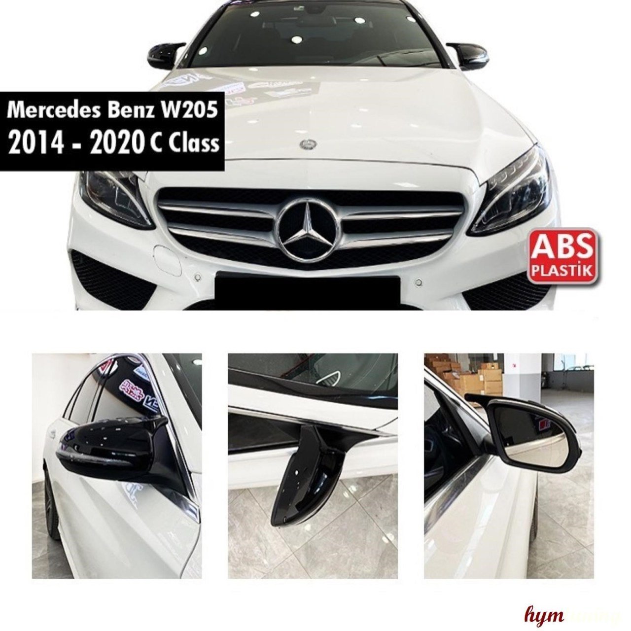 Mercedes C Serisi W205 Yarasa Ayna Kapağı 2015 2020, Piano Black Parlak Siyah ABS Plastik